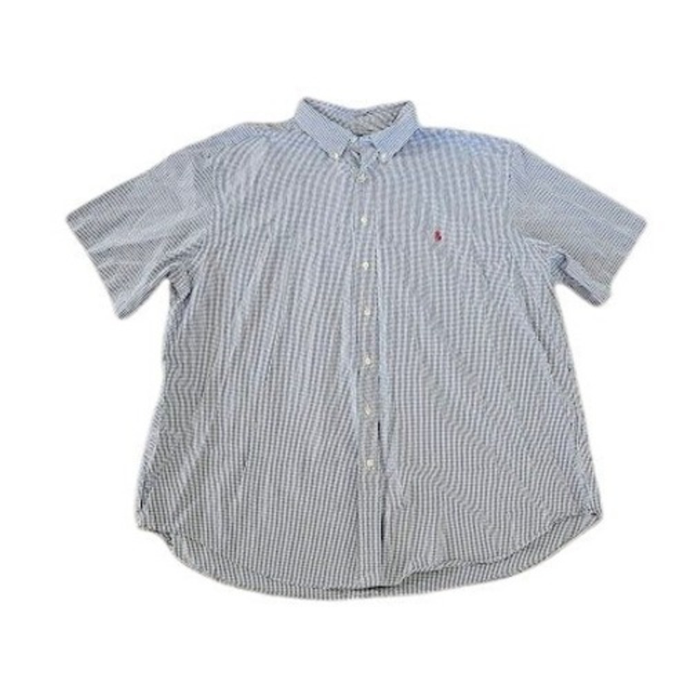 Ralph Lauren Men 3X Big Blue Gingham Check Short Sleeve Button Down Cotton Shirt